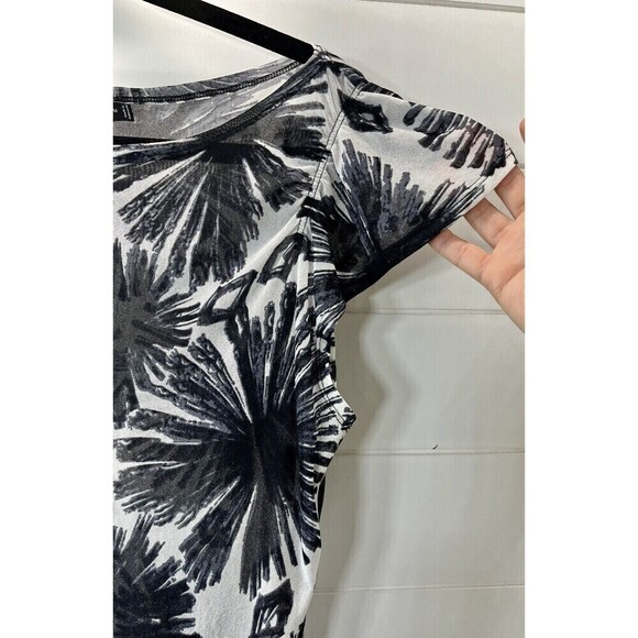 The Limited Women's Vintage Sheer Top M White BLK Floral Short Sleeve Rave Disco - Picture 2 of 10